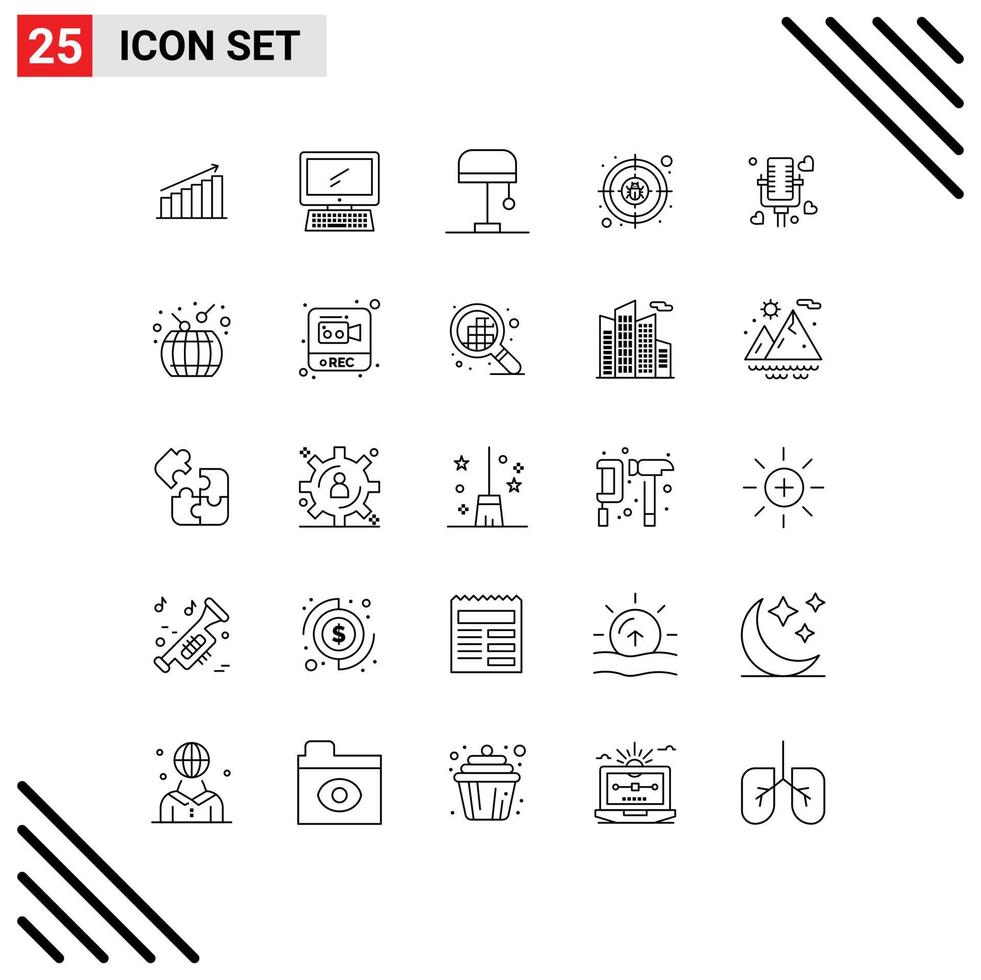 Set of 25 Commercial Lines pack for internet crime monitor light desk Editable Vector Design Elements