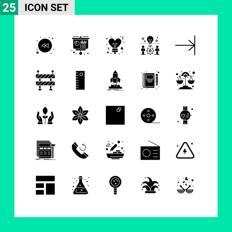 Group of 25 Solid Glyphs Signs and Symbols for arrow solution bulb idea team Editable Vector Design Elements