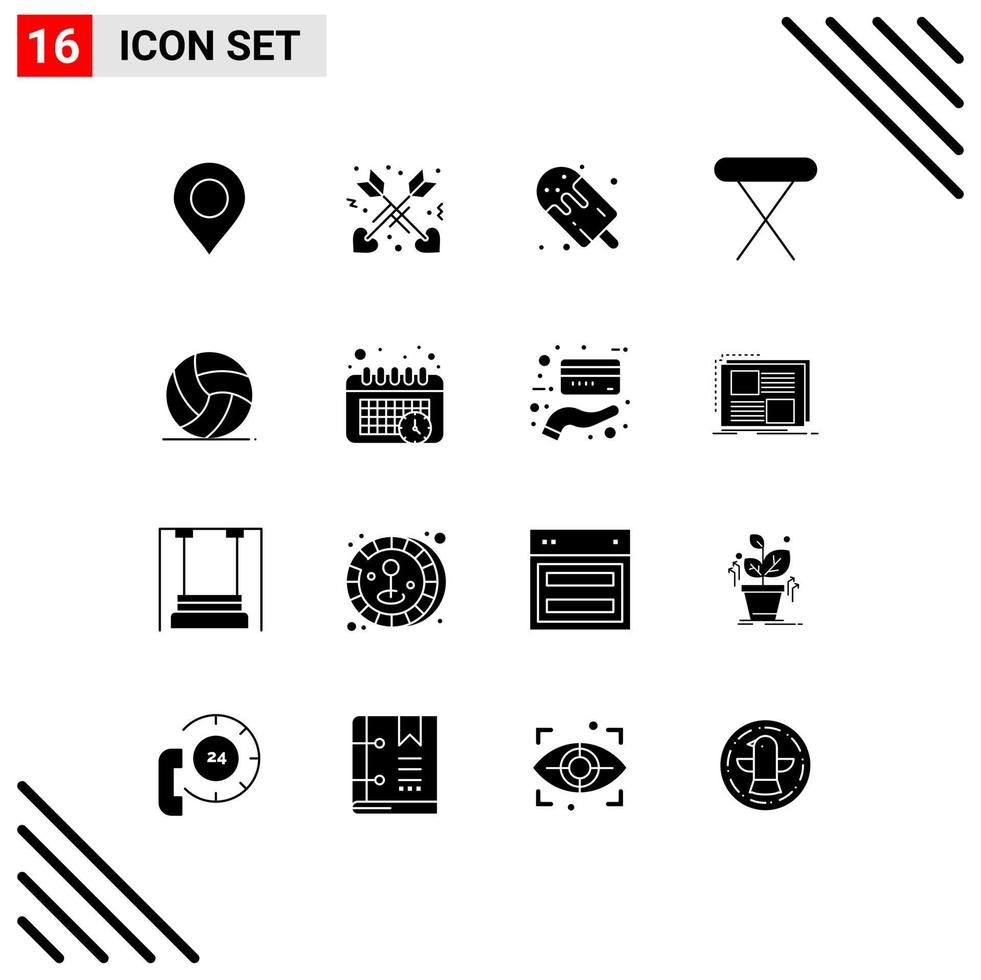 Modern Set of 16 Solid Glyphs Pictograph of game football food table home Editable Vector Design Elements