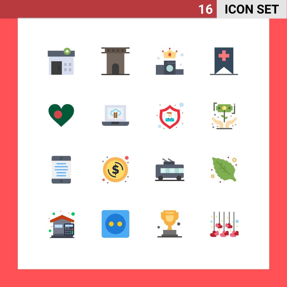 Set of 16 Modern UI Icons Symbols Signs for bangladesh heart business media tag Editable Pack of Creative Vector Design Elements