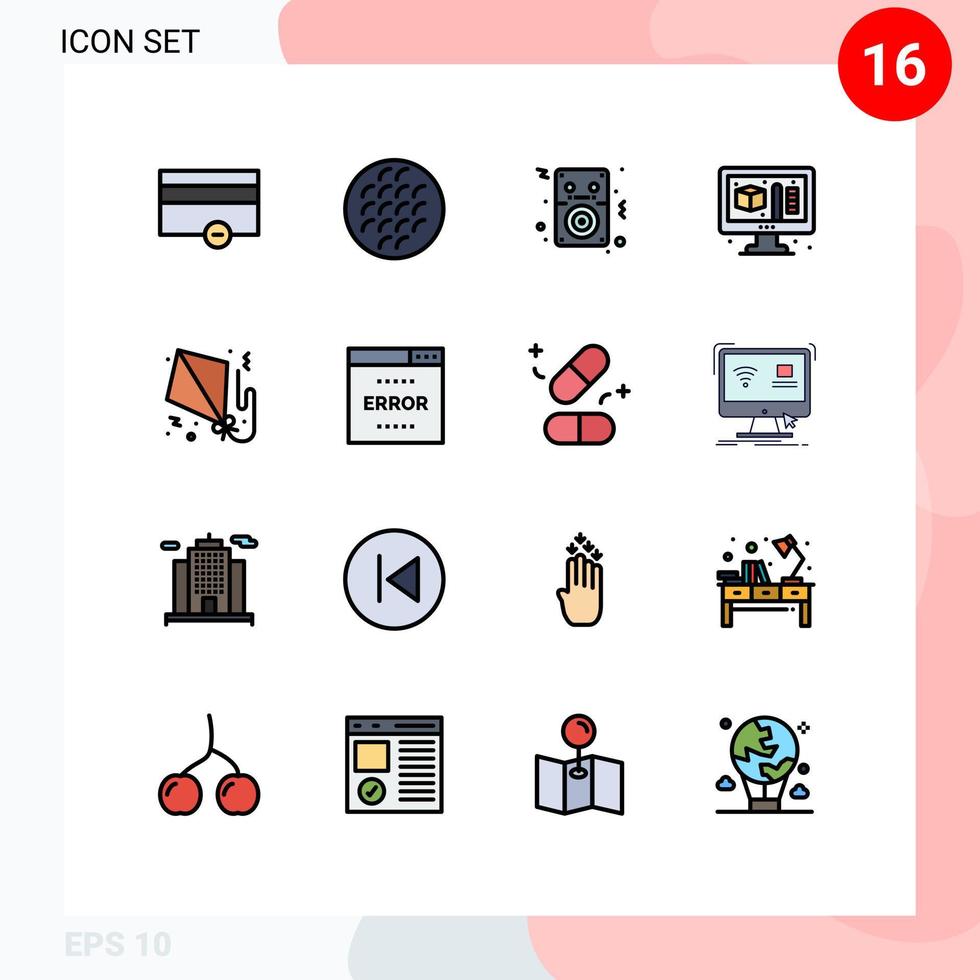 Group of 16 Modern Flat Color Filled Lines Set for flying modeling viennese process player Editable Creative Vector Design Elements