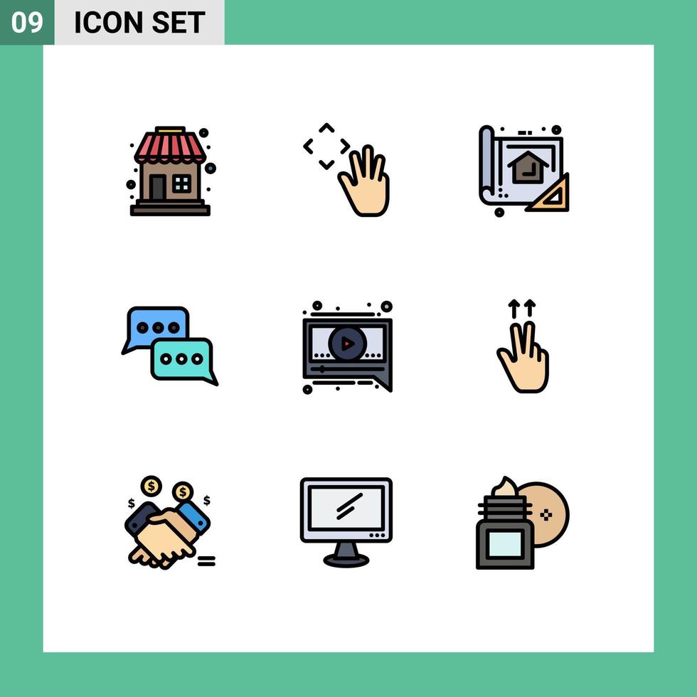 Mobile Interface Filledline Flat Color Set of 9 Pictograms of chat message blue conversation bubble Editable Vector Design Elements