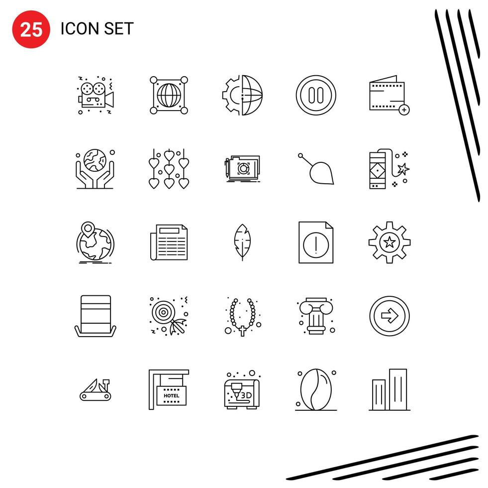 Stock Vector Icon Pack of 25 Line Signs and Symbols for add pause scince interface processing Editable Vector Design Elements
