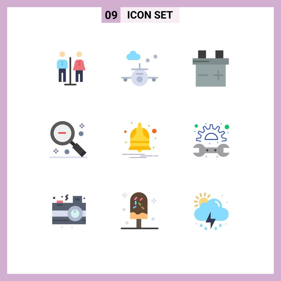 9 Flat Color concept for Websites Mobile and Apps notify bell battery ui out Editable Vector Design Elements
