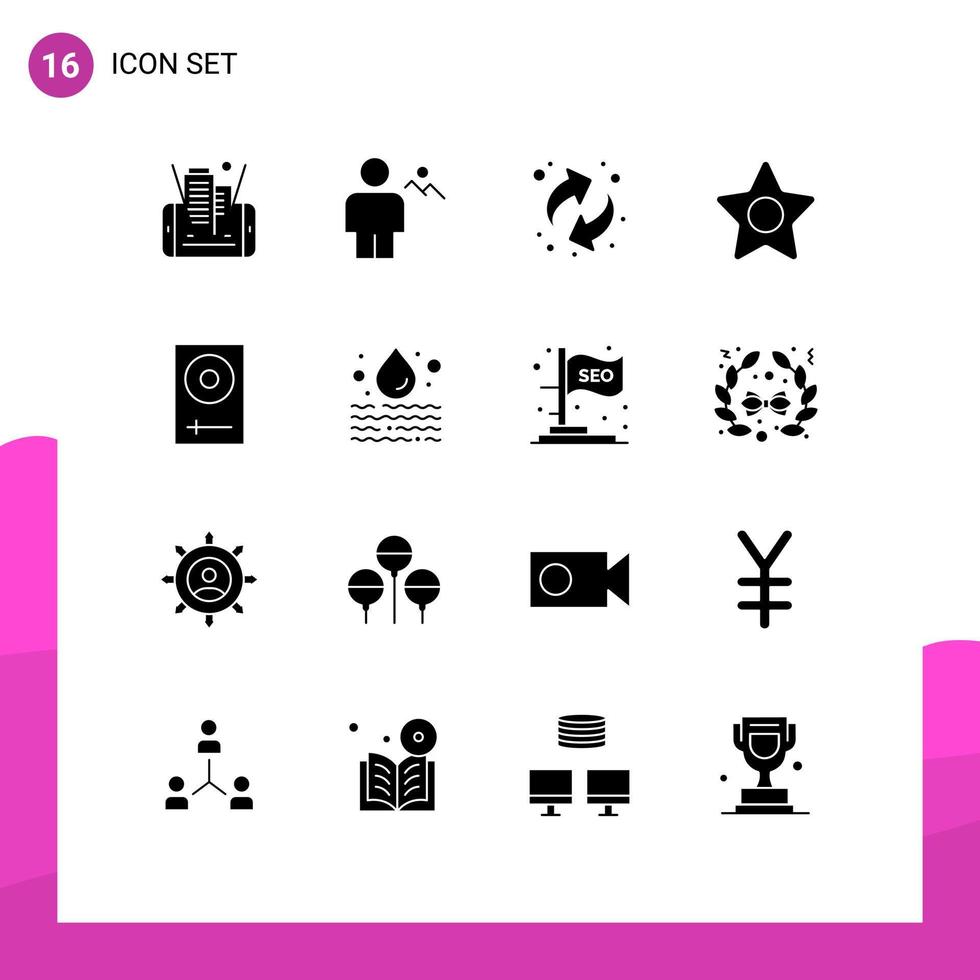 Modern Set of 16 Solid Glyphs and symbols such as dj console land studio star Editable Vector Design Elements