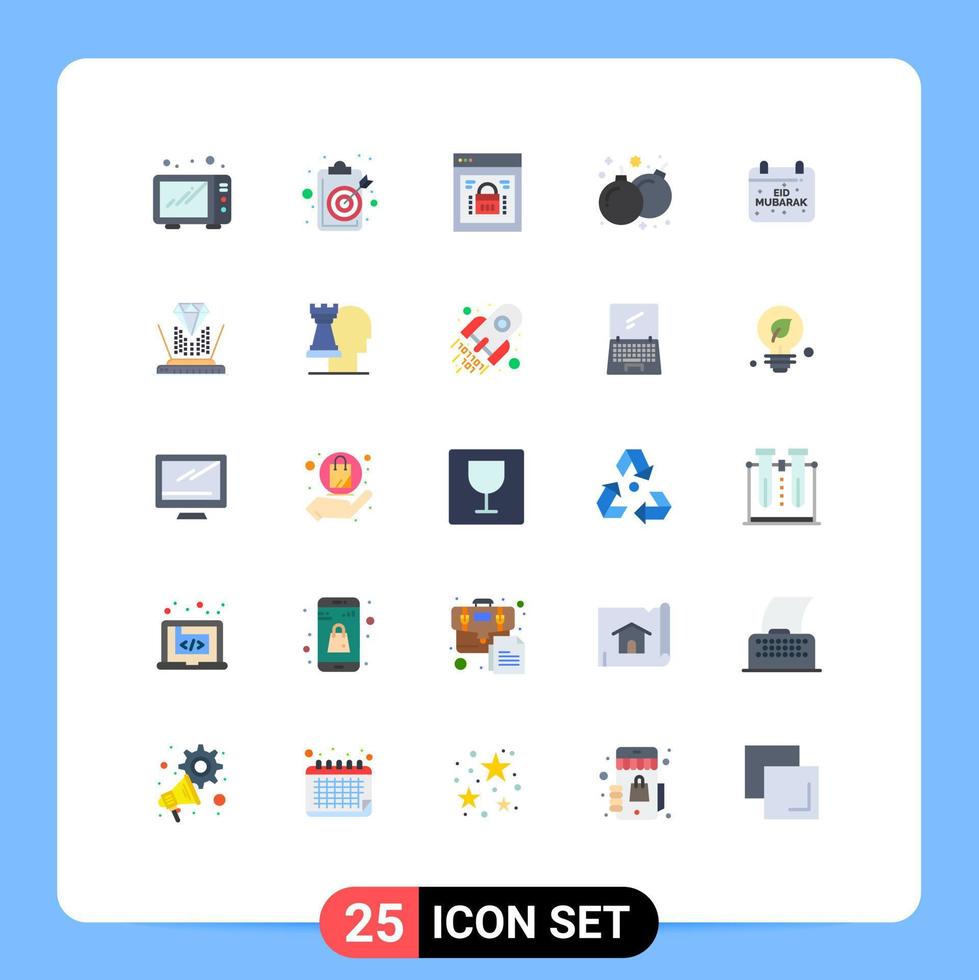 Flat Color Pack of 25 Universal Symbols of calendar game information security fun web security Editable Vector Design Elements