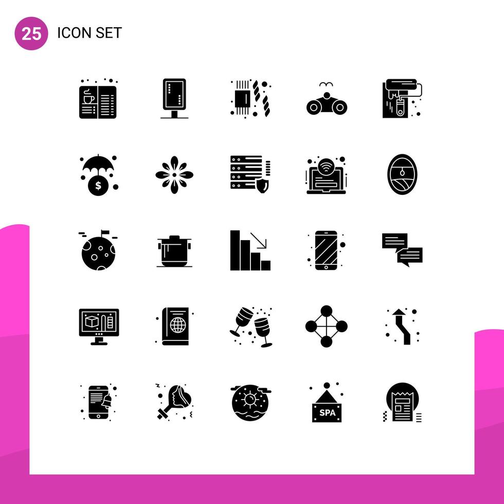 Group of 25 Modern Solid Glyphs Set for paint vacation banner board holiday beach Editable Vector Design Elements