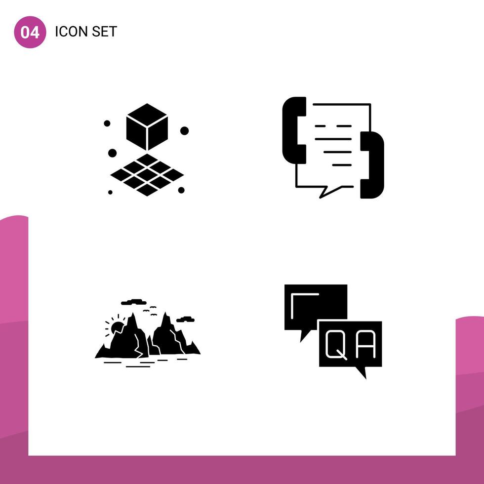 User Interface Pack of 4 Basic Solid Glyphs of cube hill call help nature Editable Vector Design Elements