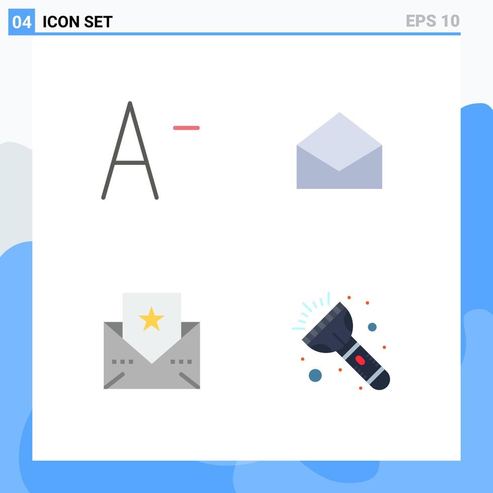 Group of 4 Modern Flat Icons Set for decrease flash mail greeting torch Editable Vector Design Elements