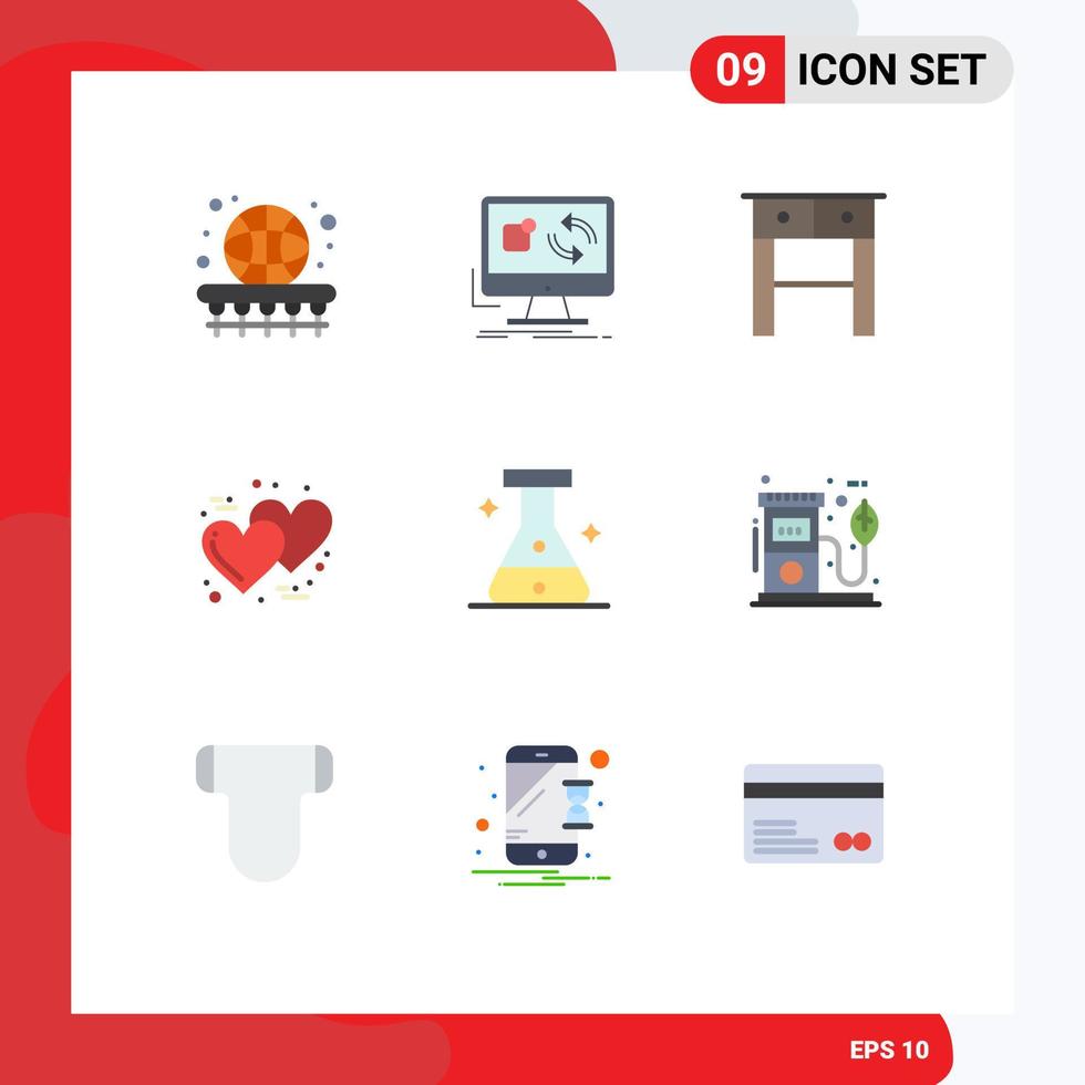 conjunto de 9 iconos de interfaz de usuario modernos símbolos signos para matraz romántico instalar mesa de amor elementos de diseño vectorial editables vector