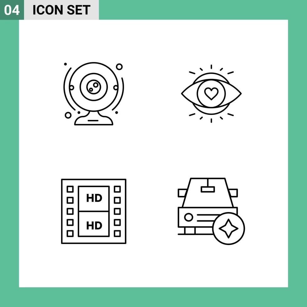 Universal Icon Symbols Group of 4 Modern Filledline Flat Colors of cam film computer eyes movie Editable Vector Design Elements