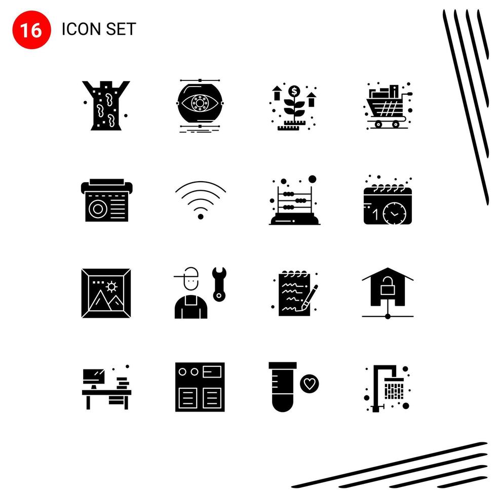 Set of 16 Modern UI Icons Symbols Signs for trolley groceries vision full plant Editable Vector Design Elements