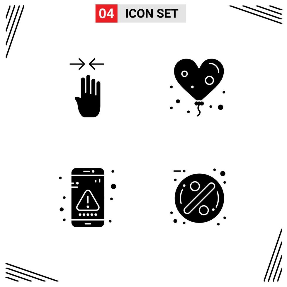 Solid Glyph Pack of 4 Universal Symbols of arrow interaction pinch love message Editable Vector Design Elements