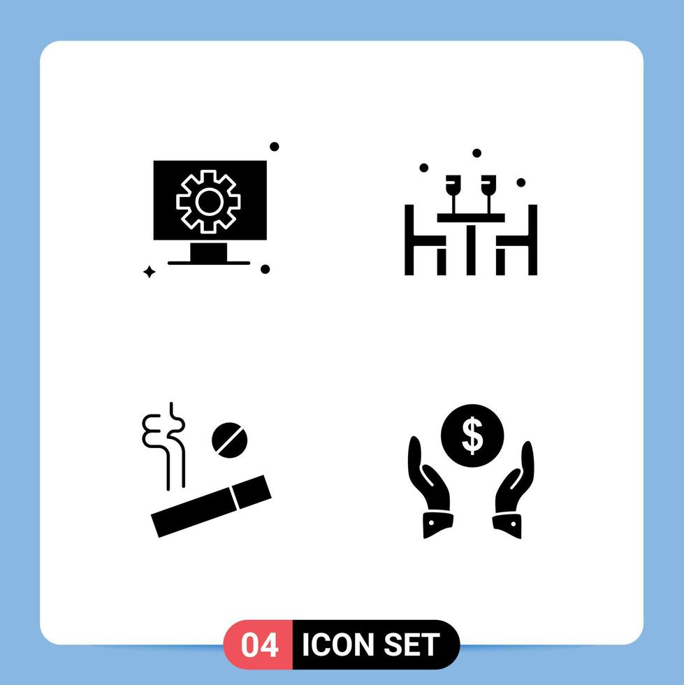 User Interface Solid Glyph Pack of modern Signs and Symbols of computer no gear romantic smoking Editable Vector Design Elements