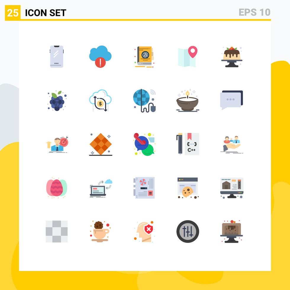 conjunto de 25 iconos de interfaz de usuario modernos símbolos signos para postre panadería dirección pin mapa editable vector elementos de diseño