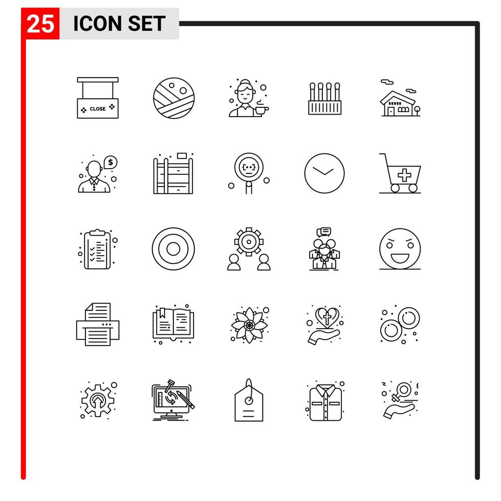 Pack of 25 creative Lines of building cosmetic avatar buds tea Editable Vector Design Elements