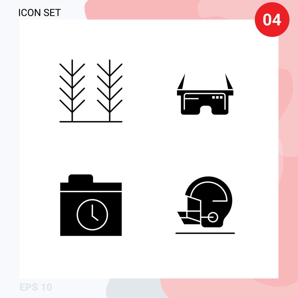 paquete de 4 signos y símbolos de glifos sólidos modernos para medios de impresión web, como elementos de diseño de vectores editables de seguridad ocular virtual de historia de cereales