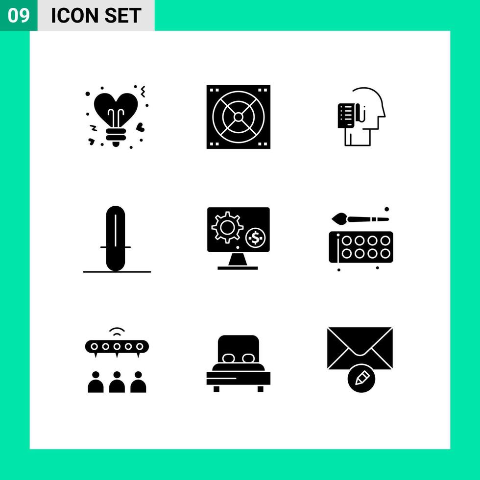 Universal Icon Symbols Group of 9 Modern Solid Glyphs of screen generator list weapon light saber Editable Vector Design Elements