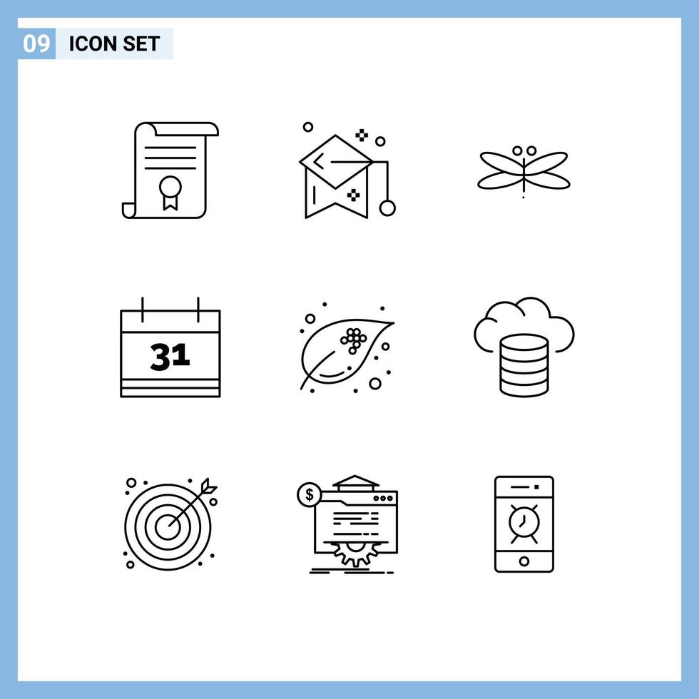9 Outline concept for Websites Mobile and Apps event calendar mortarboard spring dragons Editable Vector Design Elements