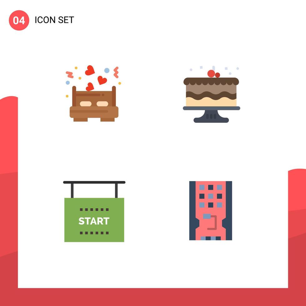 Pack of 4 Modern Flat Icons Signs and Symbols for Web Print Media such as bed race love bed food start Editable Vector Design Elements