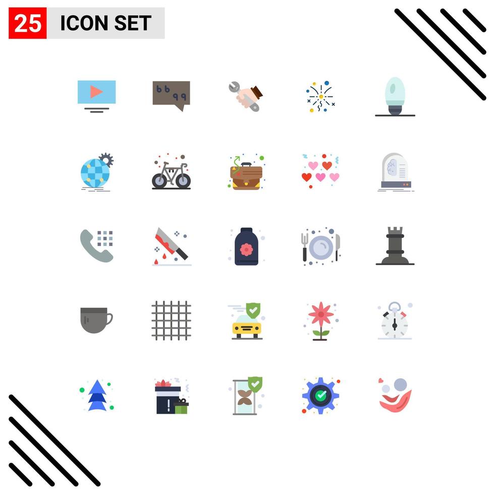 grupo de símbolos de iconos universales de 25 colores planos modernos de elementos de diseño de vectores editables de luz de bombilla fija internacional