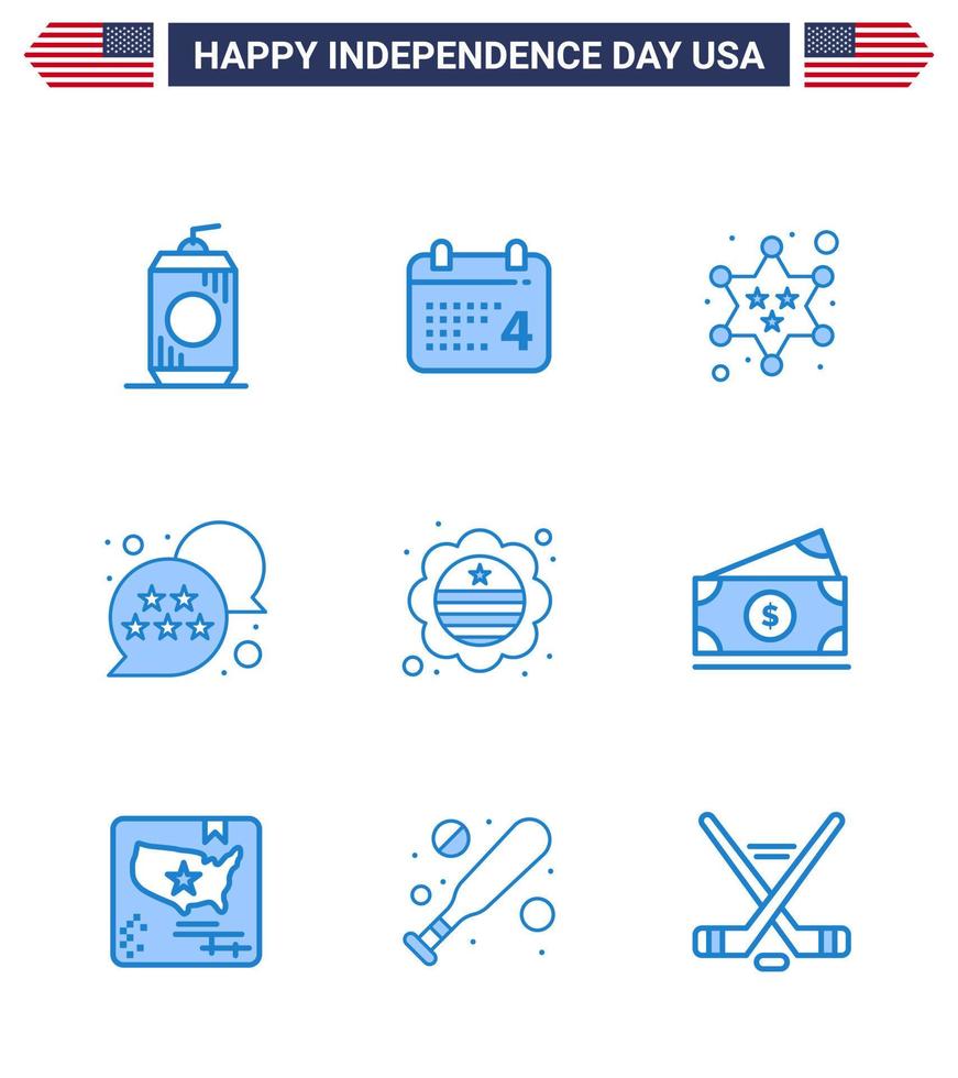 paquete de iconos de vector de stock de día americano 9 signos y símbolos de línea para bandera chat burbuja insignia estrella bandera editable usa día elementos de diseño vectorial