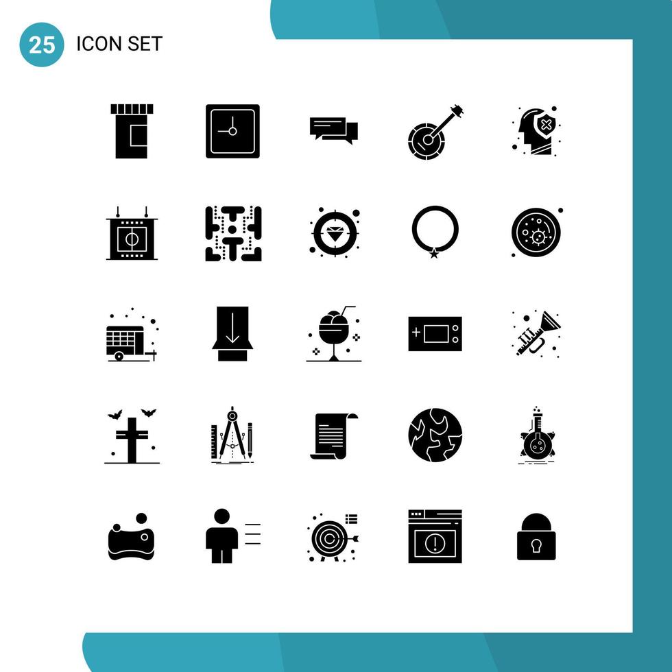 Pictogram Set of 25 Simple Solid Glyphs of sound instrument bubbles banjo speech Editable Vector Design Elements