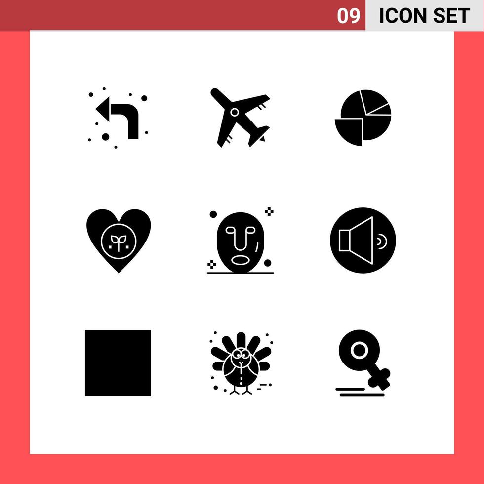 User Interface Pack of 9 Basic Solid Glyphs of mask like chart heart environment Editable Vector Design Elements