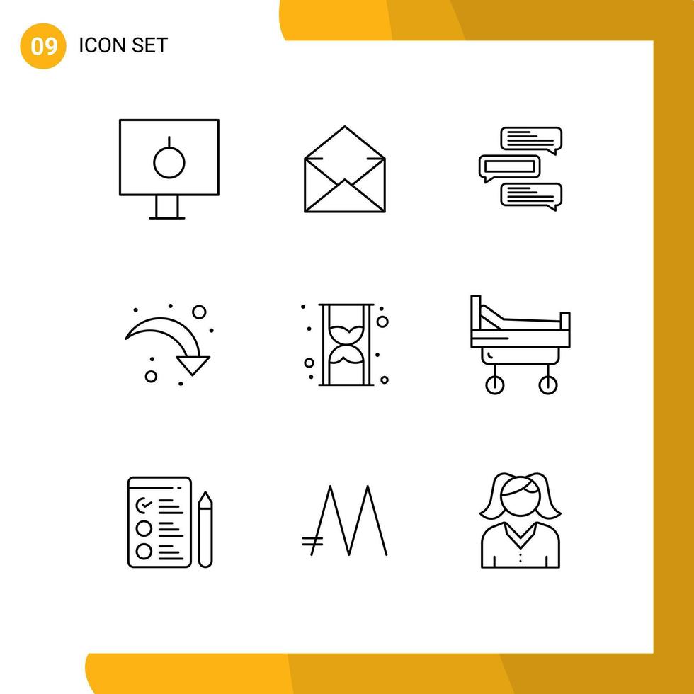 Group of 9 Outlines Signs and Symbols for down reload open refresh conversations Editable Vector Design Elements