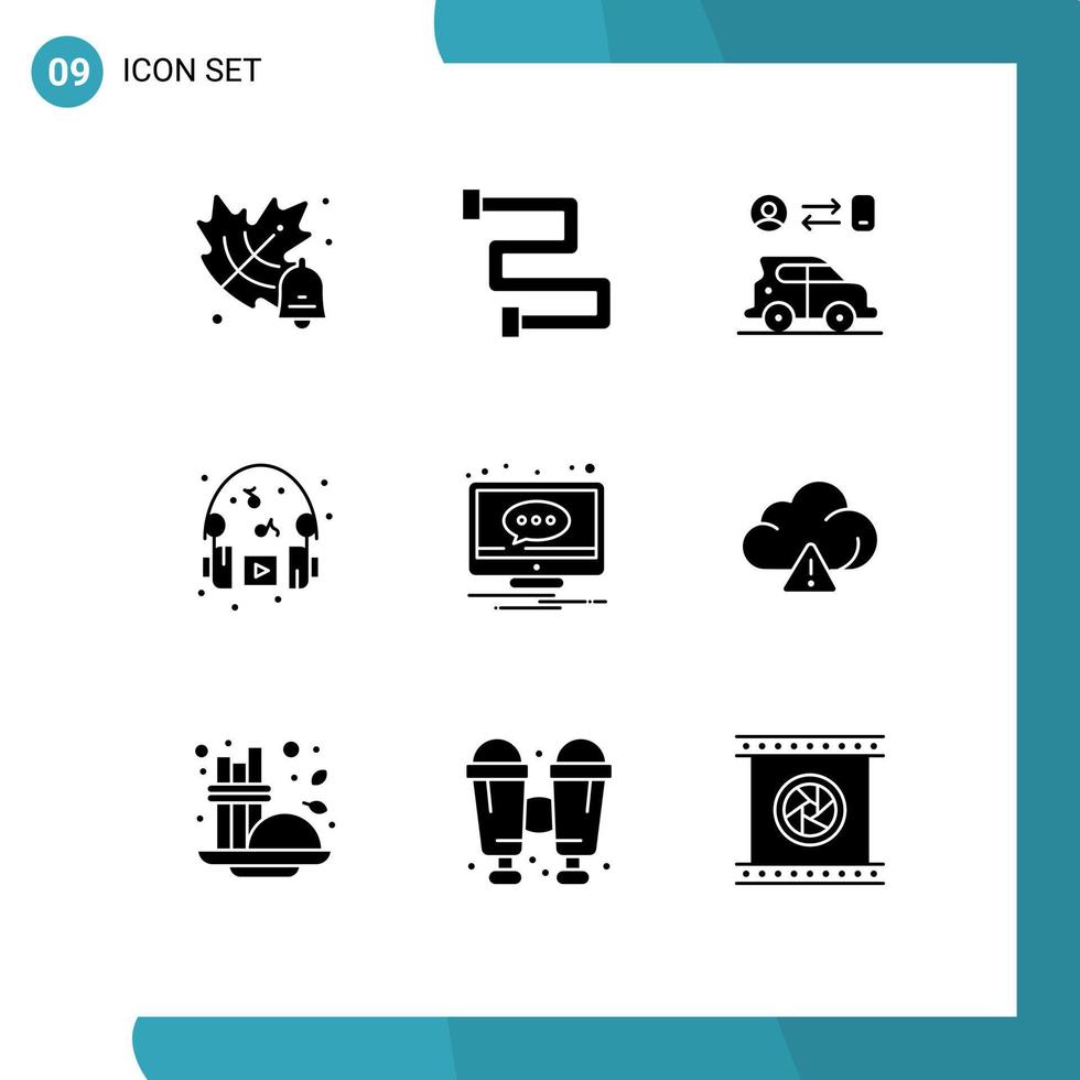 Set of 9 Vector Solid Glyphs on Grid for notification comment man chat headphone Editable Vector Design Elements