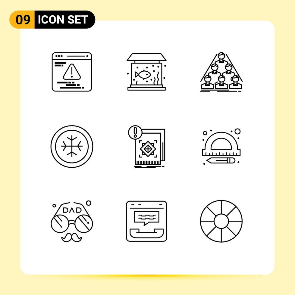 conjunto de pictogramas de 9 esquemas simples de estructura de infraestructura construir copos de nieve elementos de diseño vectorial editables en frío vector