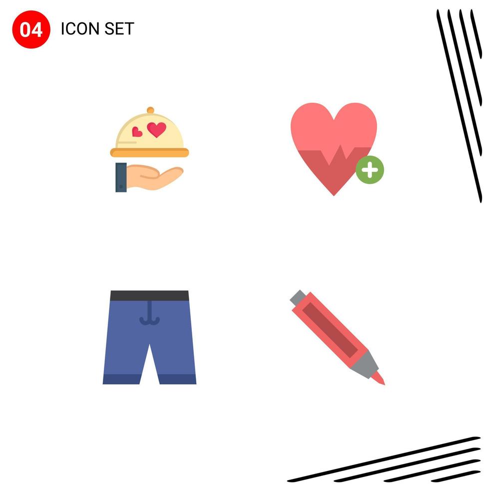 Mobile Interface Flat Icon Set of 4 Pictograms of dish clothe heart beat dress Editable Vector Design Elements