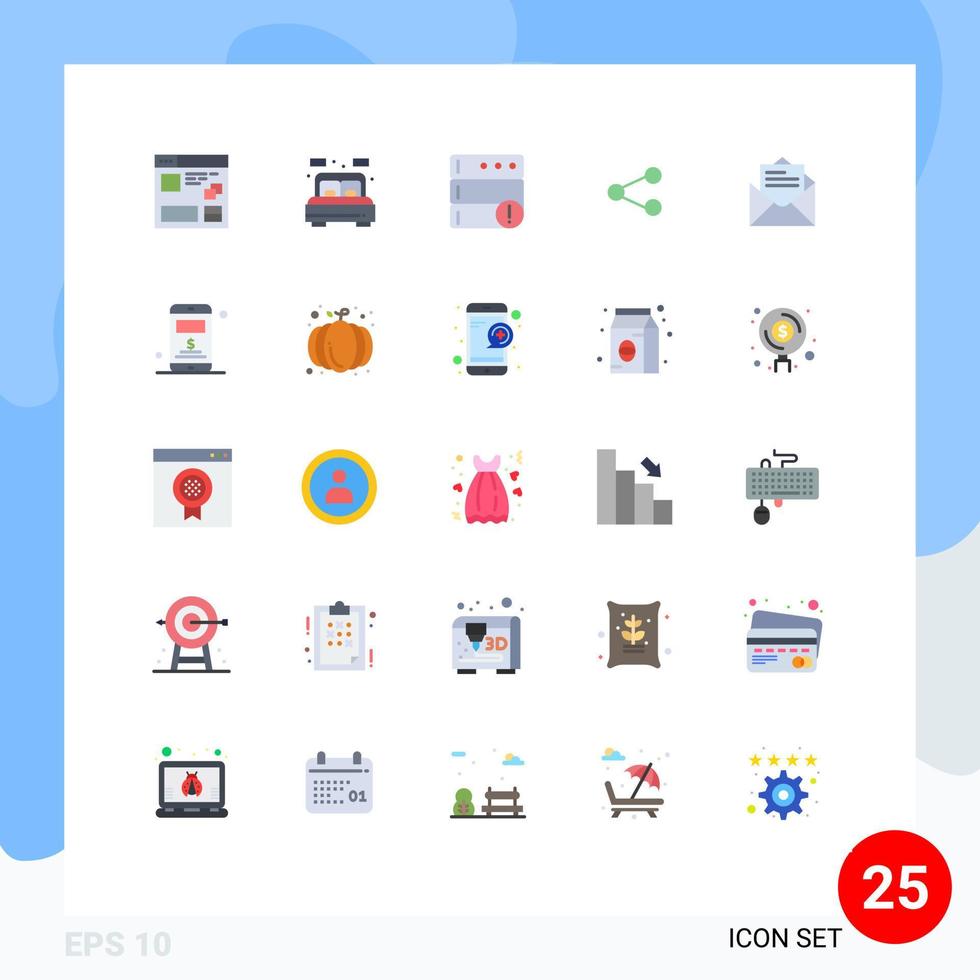 User Interface Pack of 25 Basic Flat Colors of mail sharing bed social media Editable Vector Design Elements