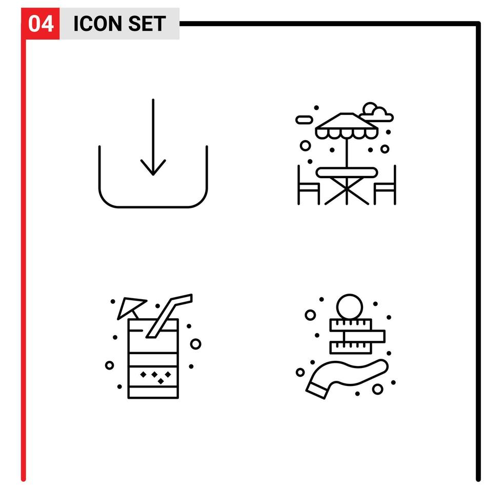 grupo de 4 signos y símbolos de colores planos de línea rellena para descargar elementos de diseño vectorial editables de dinero de bebida de mesa de jugo vector