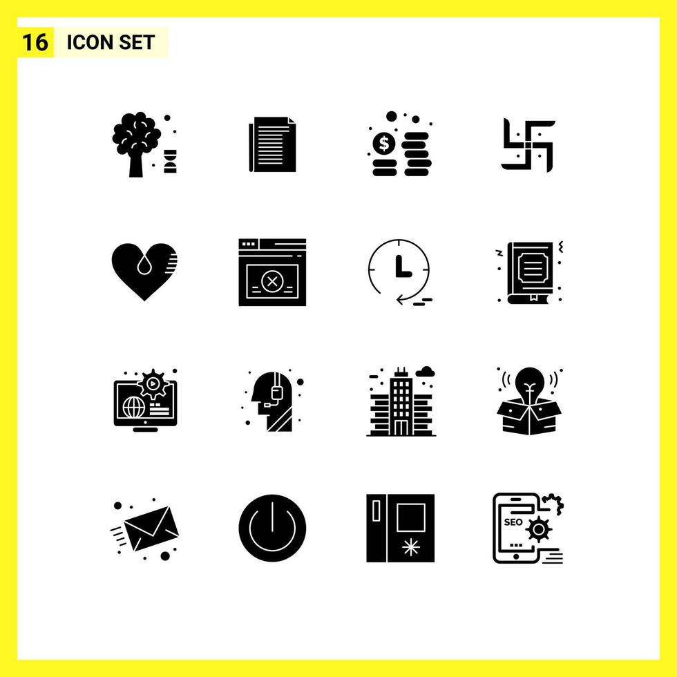 16 Creative Icons Modern Signs and Symbols of like heart cash religion indian Editable Vector Design Elements