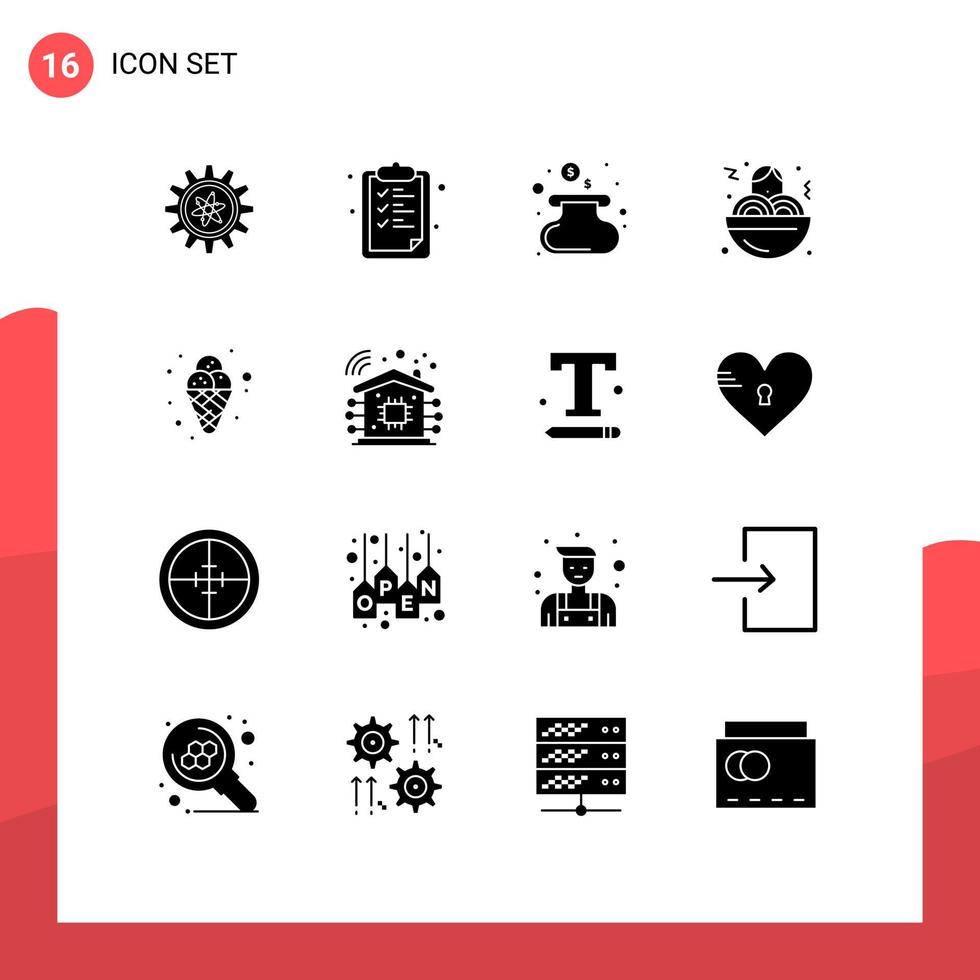 Group of 16 Modern Solid Glyphs Set for mardi gras cream cash carnival fast food Editable Vector Design Elements