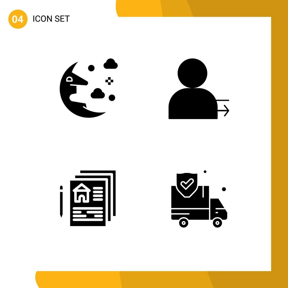 Pictogram Set of 4 Simple Solid Glyphs of cloud document sky left pen Editable Vector Design Elements