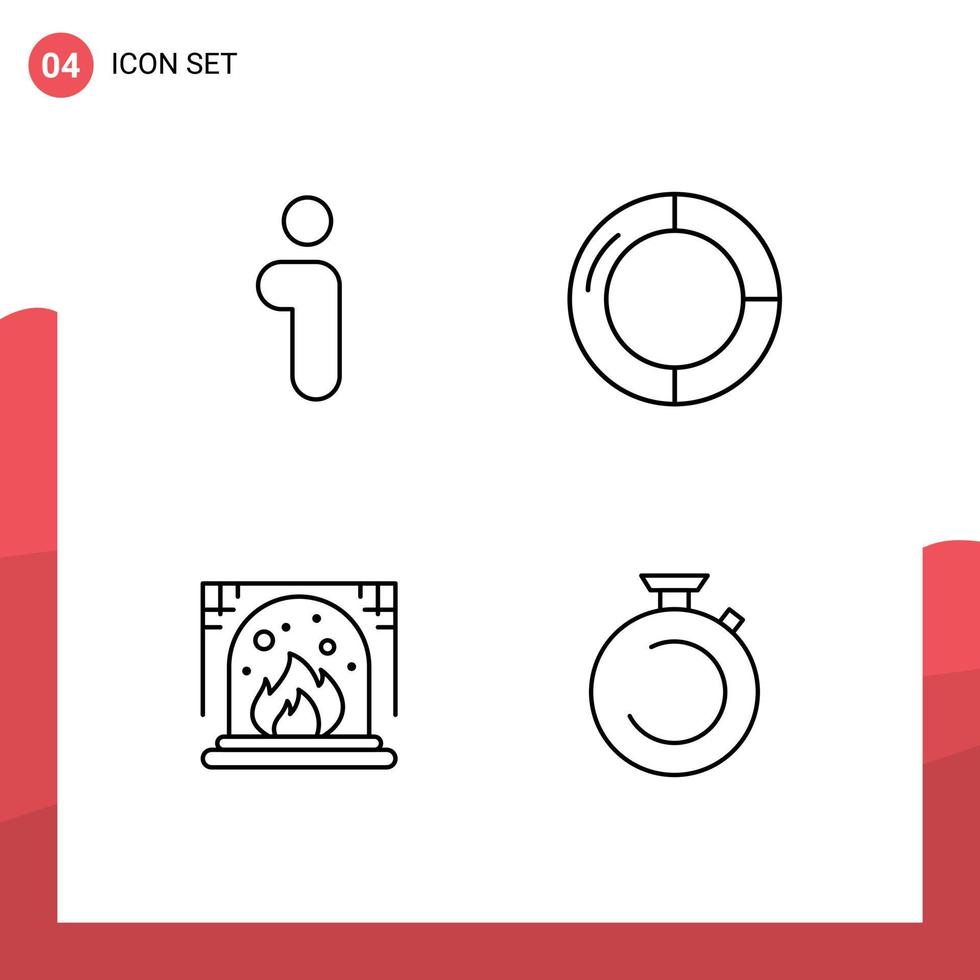 Mobile Interface Line Set of 4 Pictograms of i fireplace interface finance camposs Editable Vector Design Elements