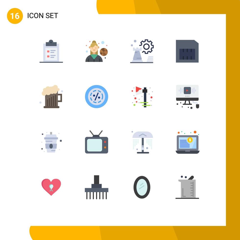 16 Flat Color concept for Websites Mobile and Apps father beer business sim card Editable Pack of Creative Vector Design Elements