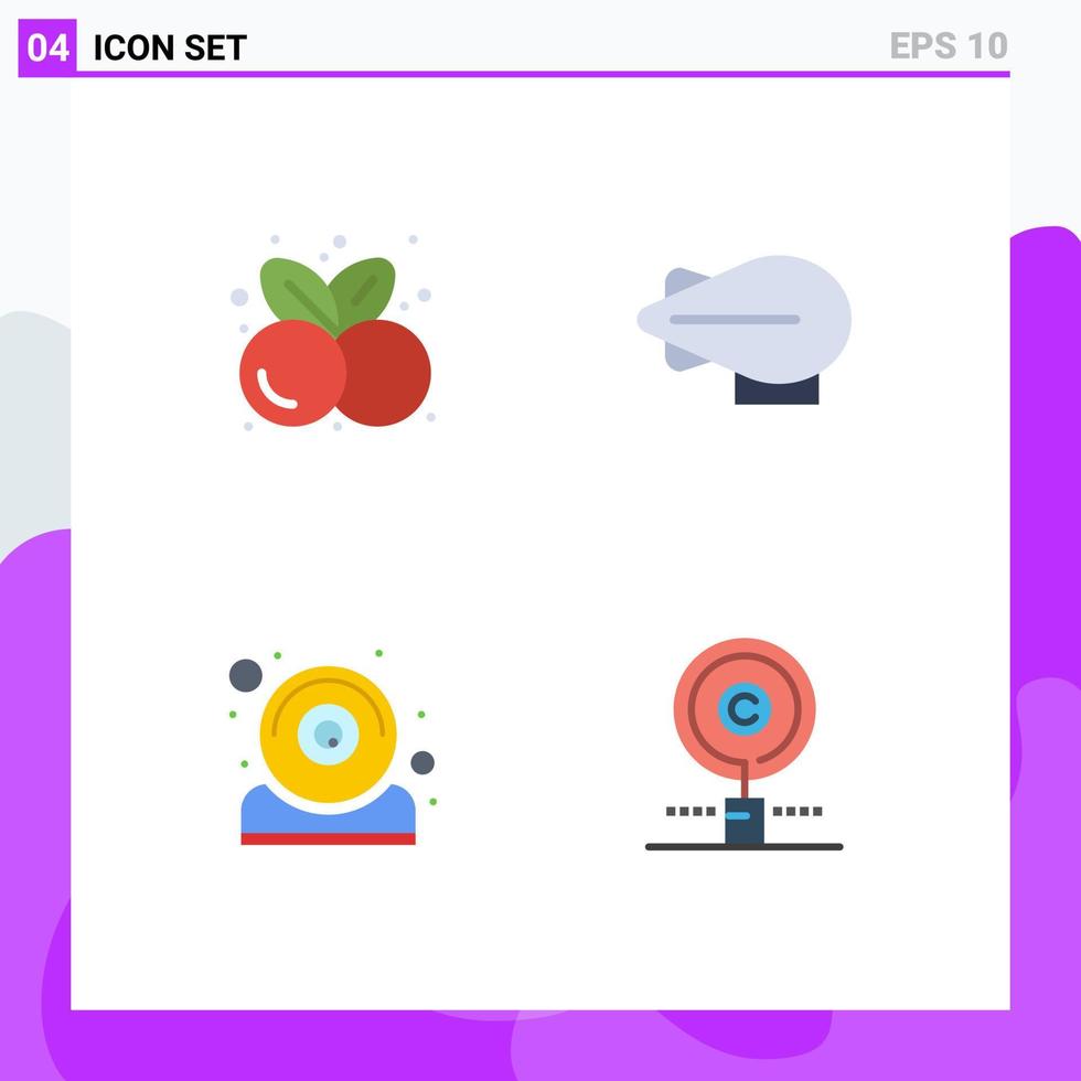 Editable Vector Line Pack of 4 Simple Flat Icons of cherries it healthy food zeppelin content Editable Vector Design Elements