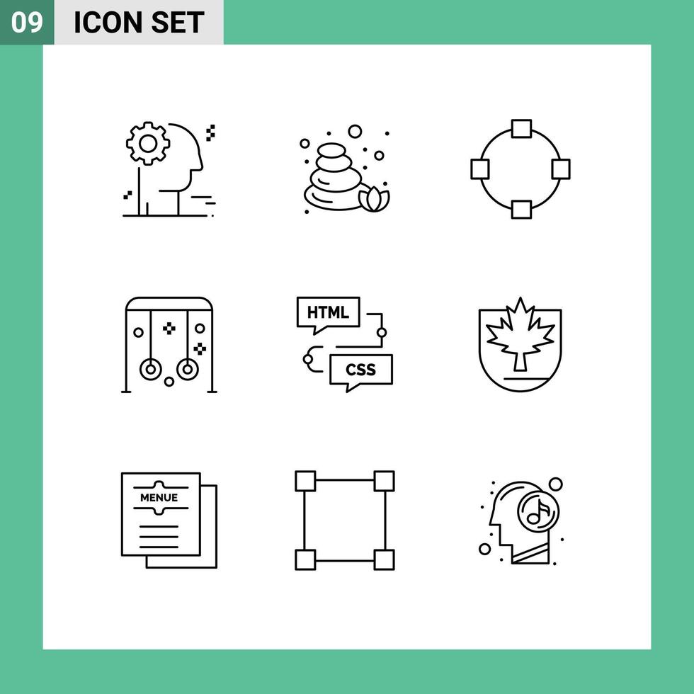 9 iconos creativos signos y símbolos modernos de diagrama de flujo desarrollan puntos de codificación deportes elementos de diseño vectorial editables vector