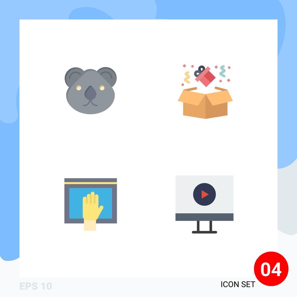 conjunto de 4 iconos planos vectoriales en cuadrícula para elementos de diseño vectorial editables de internet de caja de canguro de contenido animal vector