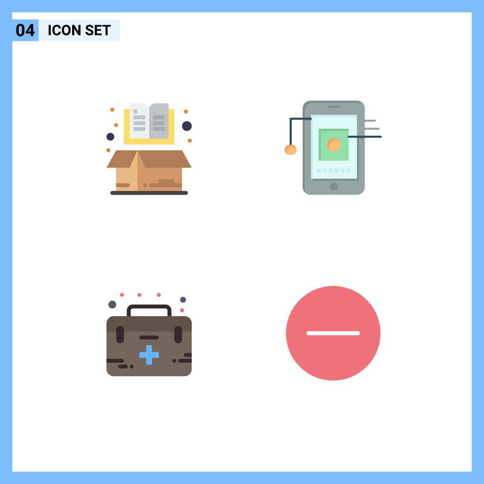 Set of 4 Vector Flat Icons on Grid for book aid item cell first Editable Vector Design Elements