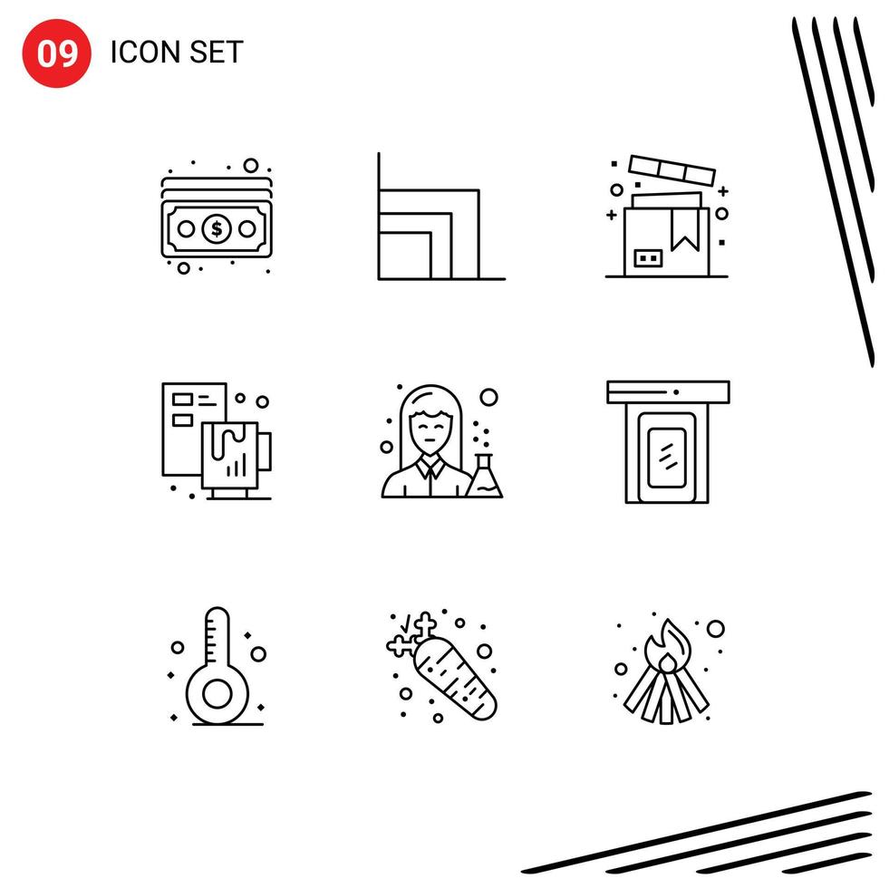 Set of 9 Vector Outlines on Grid for chemist coffee box process valentine Editable Vector Design Elements