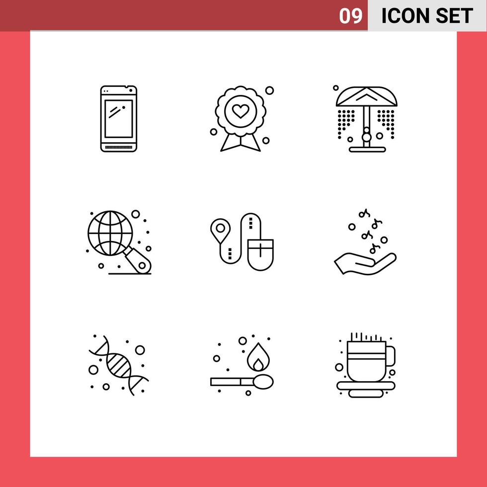 Editable Vector Line Pack of 9 Simple Outlines of location search fathers day internet park Editable Vector Design Elements