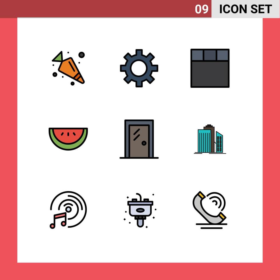 Universal Icon Symbols Group of 9 Modern Filledline Flat Colors of buildings skyscraper slice room house Editable Vector Design Elements