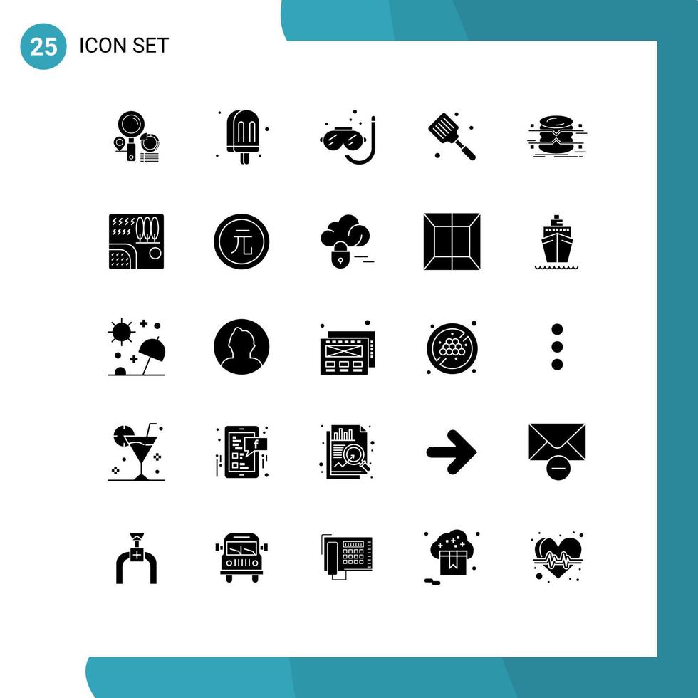Modern Set of 25 Solid Glyphs and symbols such as database flipper diving cooking baked Editable Vector Design Elements