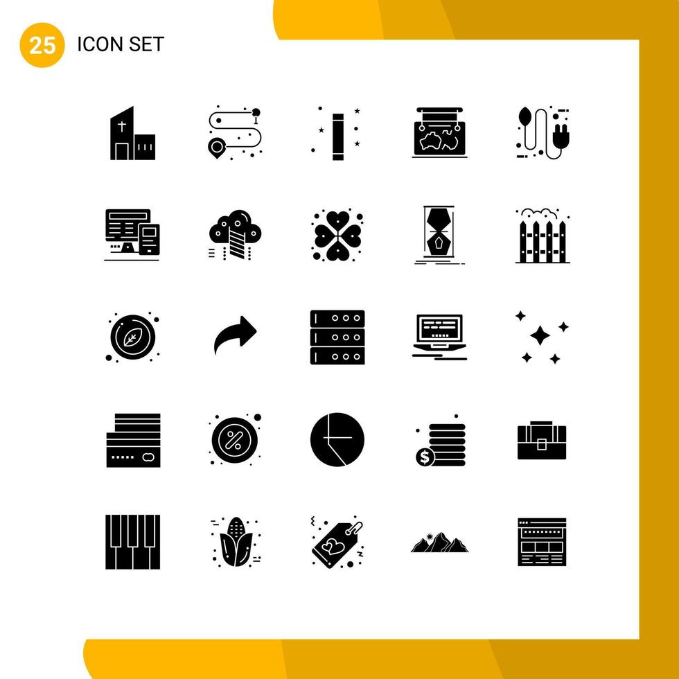 Group of 25 Modern Solid Glyphs Set for travel location halloween map wand Editable Vector Design Elements