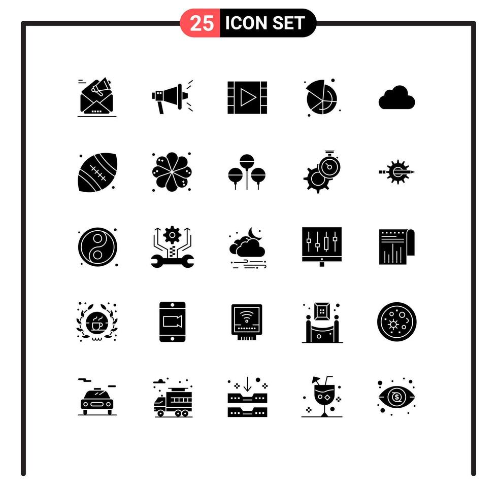 Modern Set of 25 Solid Glyphs Pictograph of cloud pie media market stream Editable Vector Design Elements