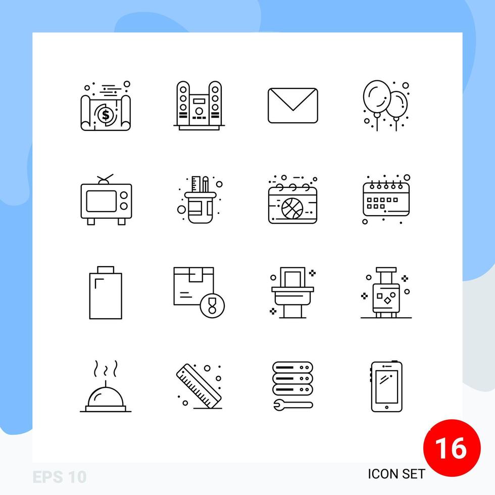 Set of 16 Commercial Outlines pack for media tv stage balloon chat Editable Vector Design Elements